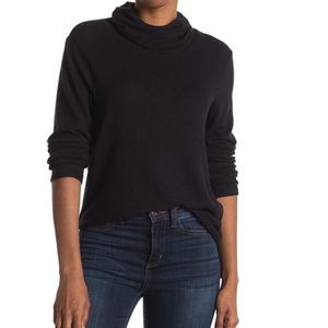 Bobeau Black Cowl Neck Built-In Face Mask Sweater